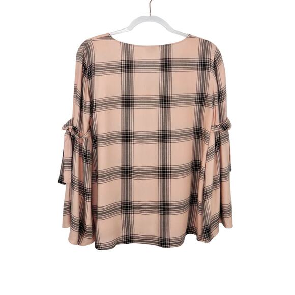 Daniel Cremieux Pink Plaid Bell Sleeve Blouse Twee Retro Preppy Casual XS - Picture 2 of 5